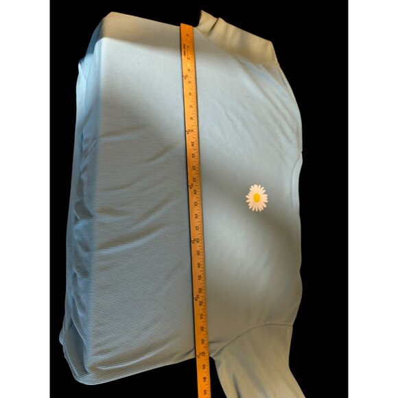 Daisy Print Ribbed Aqua Blue Long Sleeve Crewneck Top 4XL Polyester & Spandex Wo - Picture 4 of 7